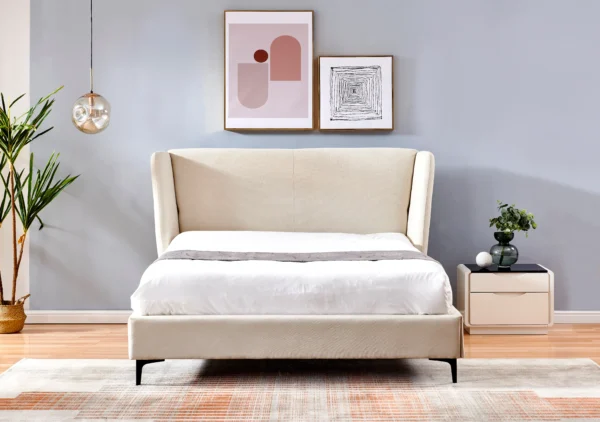 מיטה זוגית ללא ארגז מצעים עם רגליים גבוהות צבע שמנת - מאיה