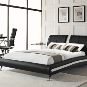 מיטה זוגית דמוי עור צבע שחור ולבן רגליים גבוהות - מילאנו