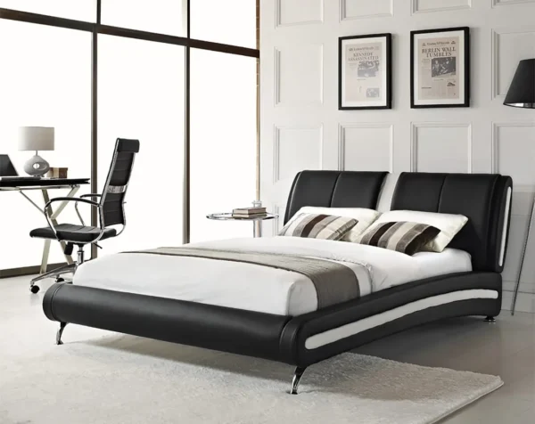 מיטה זוגית דמוי עור צבע שחור ולבן רגליים גבוהות - מילאנו