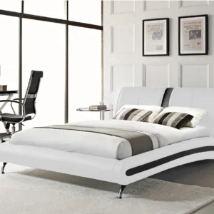 מיטה זוגית דמוי עור צבע לבן ושחור רגליים גבוהות - מילאנו