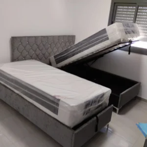 מיטה יהודית עם ארגז מצעים רגליים גבוהות צבע אפור כהה