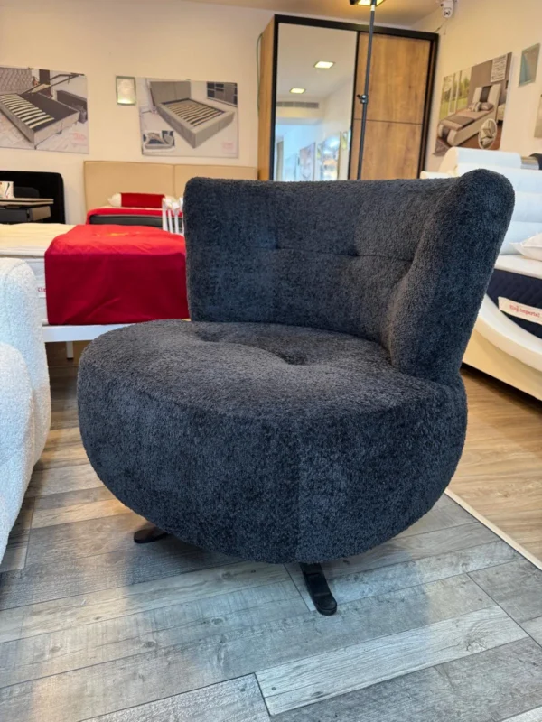 כורסא מסתובבת מעוצבת בד בוקלה צבע שחור