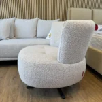 כורסא מסתובבת מעוצבת בד בוקלה אפור בהיר - אימפריאל