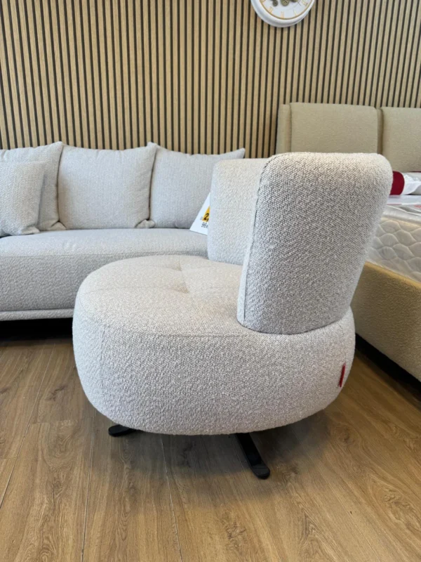 כורסא מסתובבת מעוצבת בד בוקלה אפור בהיר - אימפריאל