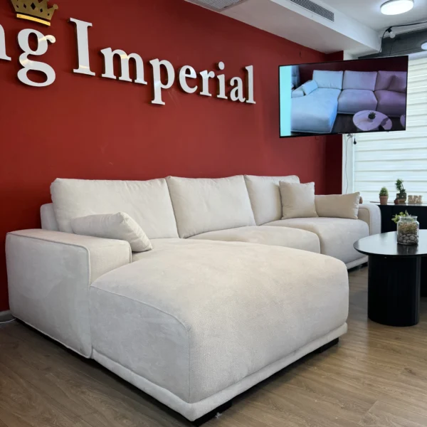 ספה פינתית מילוי נוצות 3 חלקים צבע שמנת - בליסימו