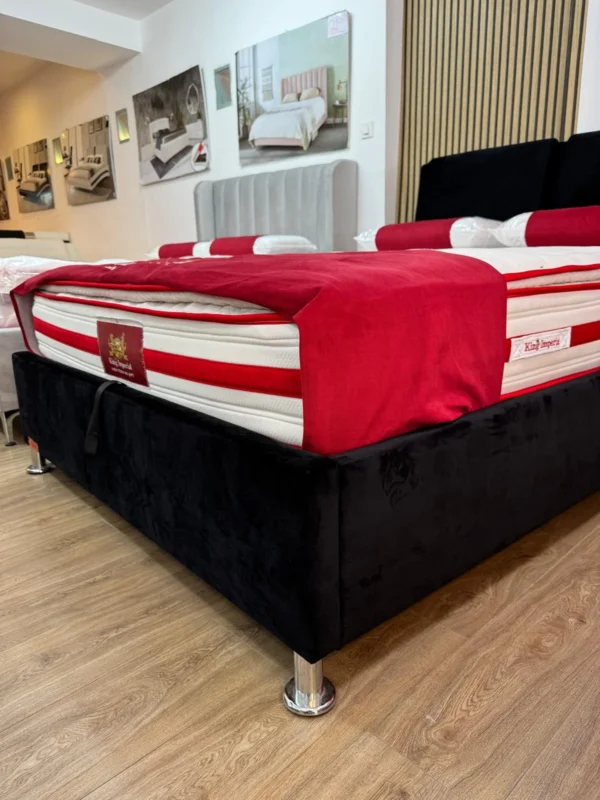 מיטה זוגית עם ארגז מצעים גדול רגליים גבוהות צבע שחור - זוהר