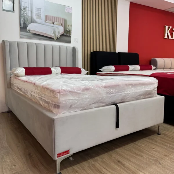 מיטה זוגית עם ארגז מצעים מיטה וחצי עם ארגז מצעים צבע אפור בהיר רגליים גבוהות - דובאי