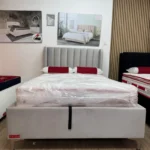מיטה זוגית עם ארגז מצעים מיטה וחצי עם ארגז מצעים צבע אפור בהיר רגליים גבוהות - דובאי