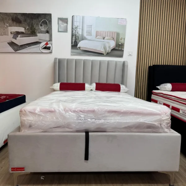 מיטה זוגית עם ארגז מצעים מיטה וחצי עם ארגז מצעים צבע אפור בהיר רגליים גבוהות - דובאי