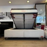 מיטה זוגית עם ארגז מצעים צבע שמנת רגליים גבוהות או רגליים נמוכות - שיק