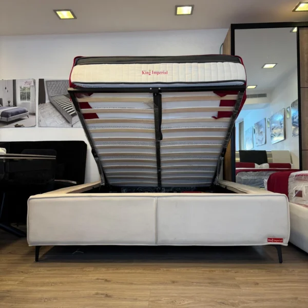 מיטה זוגית עם ארגז מצעים צבע שמנת רגליים גבוהות או רגליים נמוכות - שיק