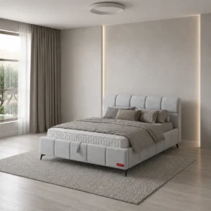 מיטה זוגית מקטיפה עם ארגז מצעים – מרשמלו 140×190 / 160×200 אפור
